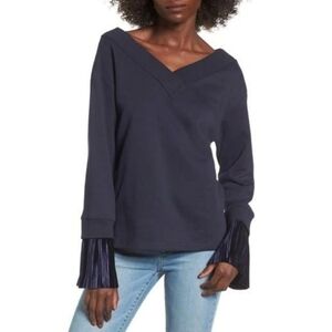 J.O.A Navy Blue Pleated Cuff Sweatshirt